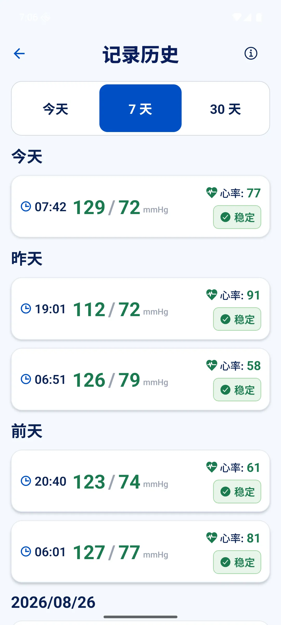 血压记录本应用的历史记录页